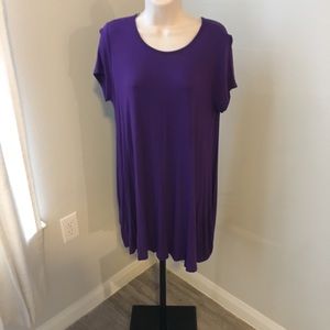 Purple short sleeved shift dress with pockets